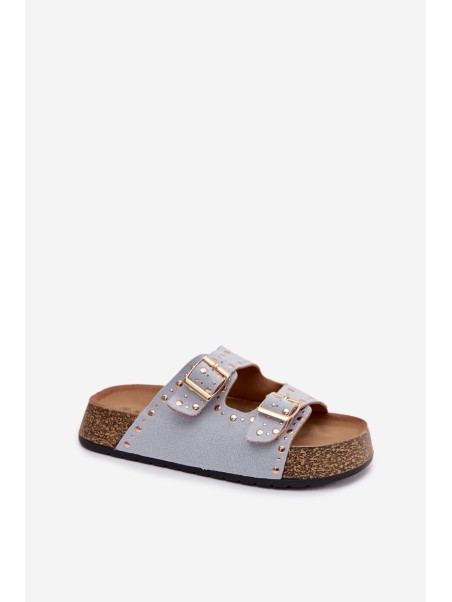 Women's Blue Flat Sandals With Gold Clips And Buckles Tervina