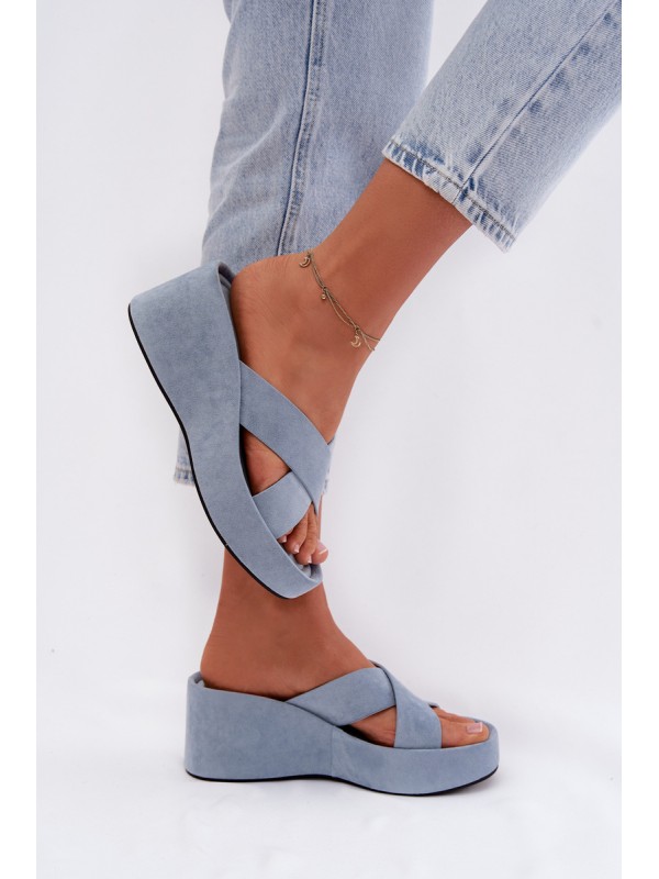 Women's Platform Slippers Made of Eco Suede Blue Calorine