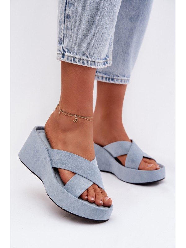 Women's Platform Slippers Made of Eco Suede Blue Calorine
