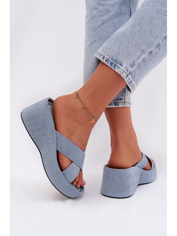 Women's Platform Slippers Made of Eco Suede Blue Calorine