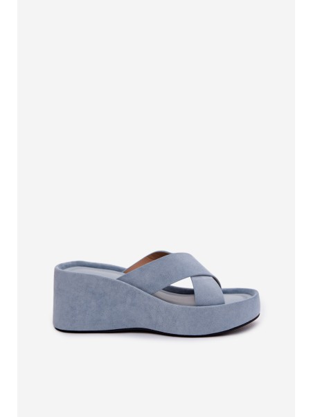 Women's Platform Slippers Made of Eco Suede Blue Calorine