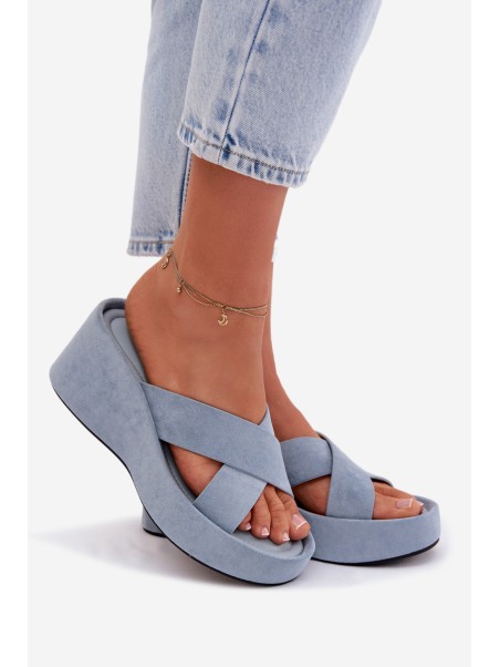 Women's Platform Slippers Made of Eco Suede Blue Calorine