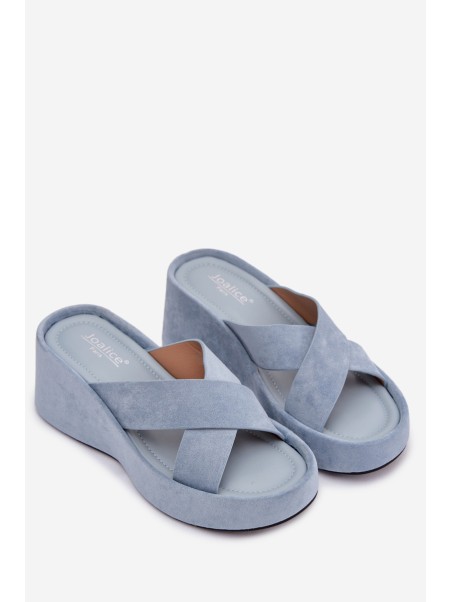 Women's Platform Slippers Made of Eco Suede Blue Calorine