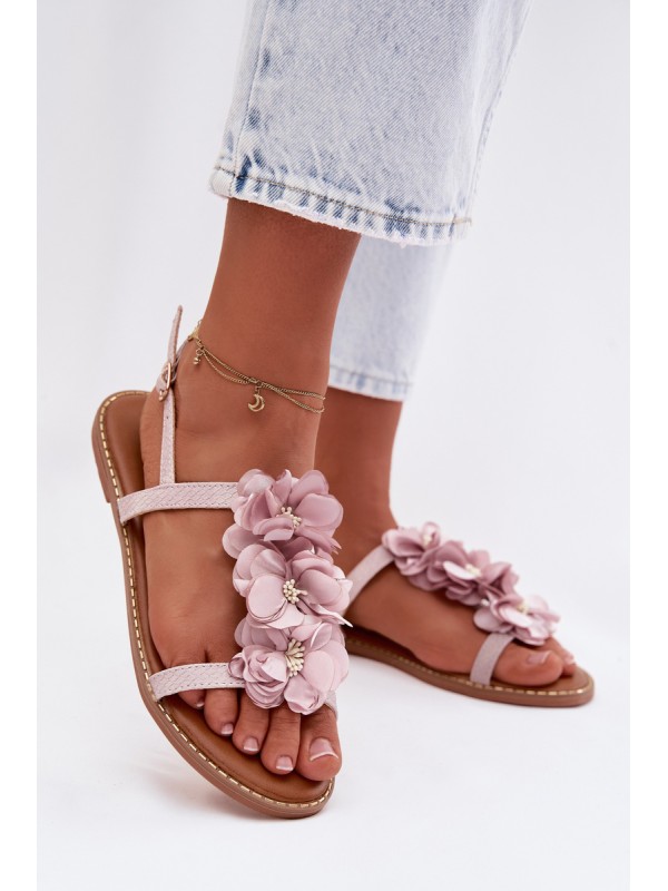 Women's Flat Sandals With Decorative Flowers Purple Noemia