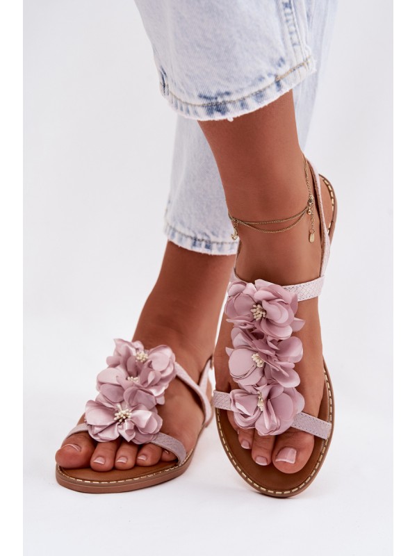 Women's Flat Sandals With Decorative Flowers Purple Noemia