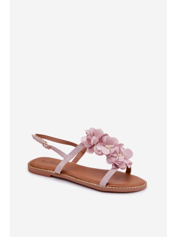 Women's Flat Sandals With Decorative Flowers Purple Noemia