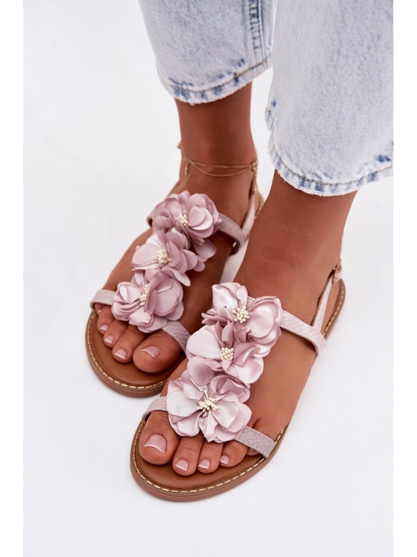 Women's Flat Sandals With Decorative Flowers Purple Noemia