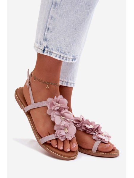 Women's Flat Sandals With Decorative Flowers Purple Noemia
