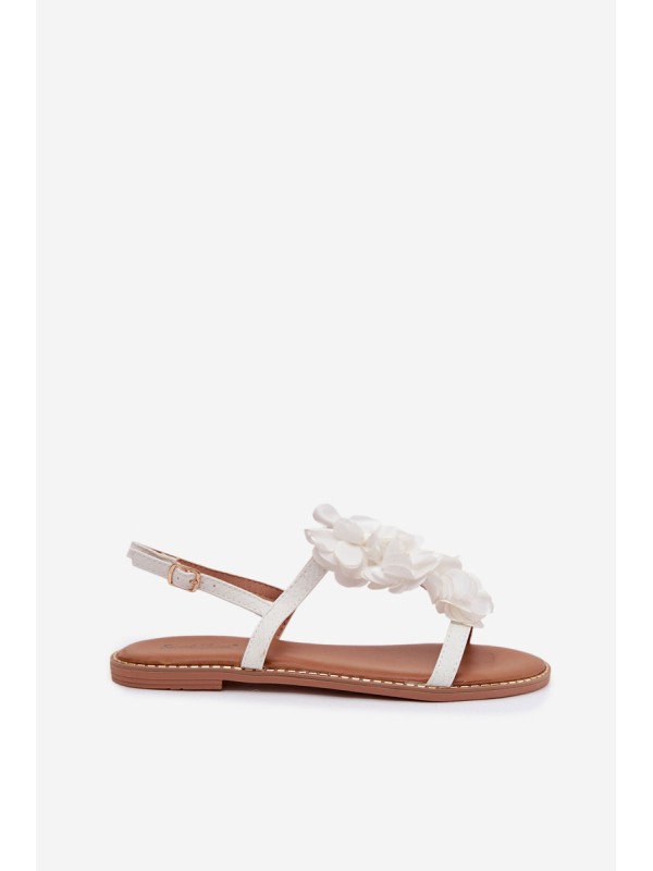 Women's Flat Sandals With Decorative Flowers White Noemia