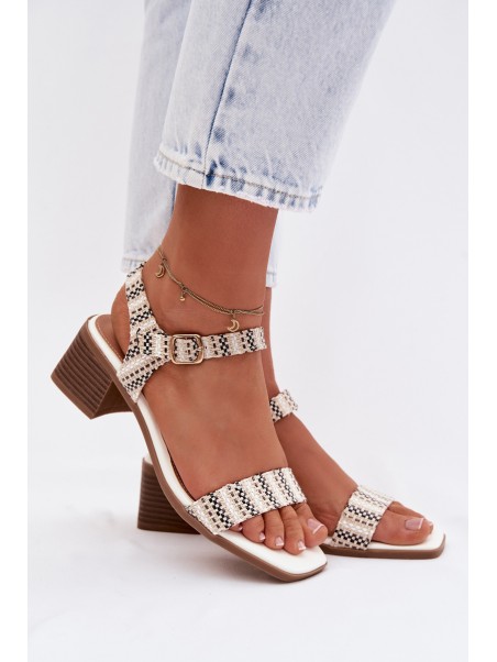 Women's Block Heel White Sandals Sabela