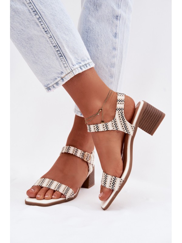 Women's Block Heel White Sandals Sabela