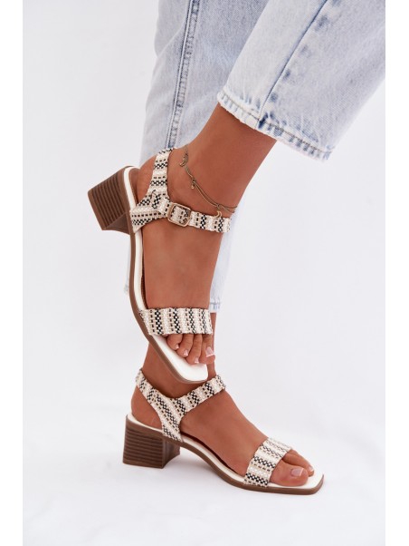 Women's Block Heel White Sandals Sabela