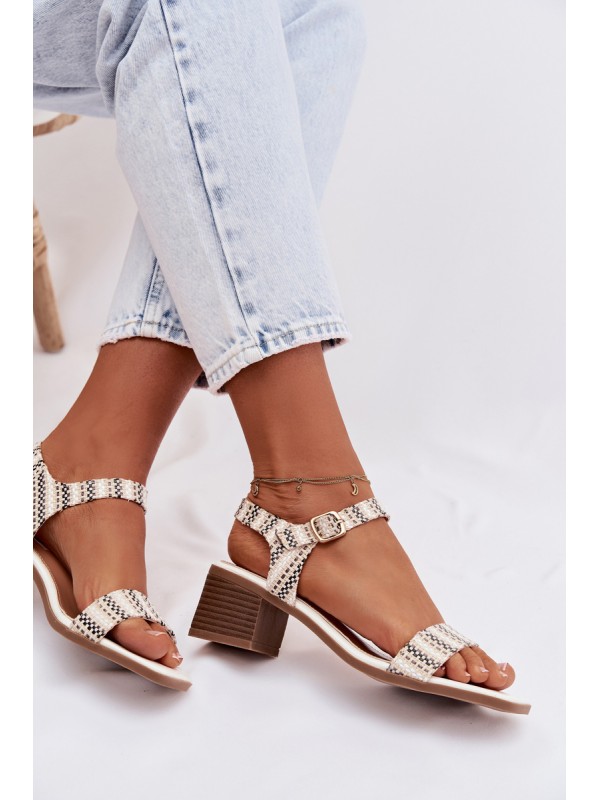 Women's Block Heel White Sandals Sabela