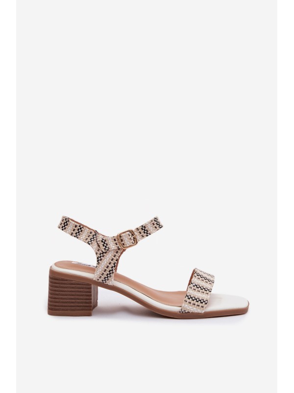 Women's Block Heel White Sandals Sabela