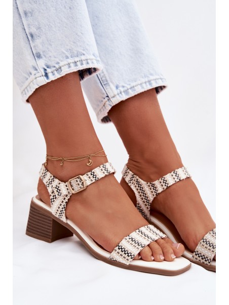 Women's Block Heel White Sandals Sabela