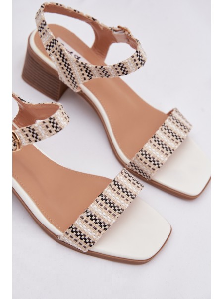 Women's Block Heel White Sandals Sabela