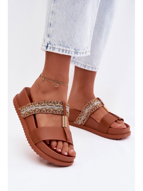 Women's Platform Sandals With Straps And Gold Details Camel Tahlia 2
