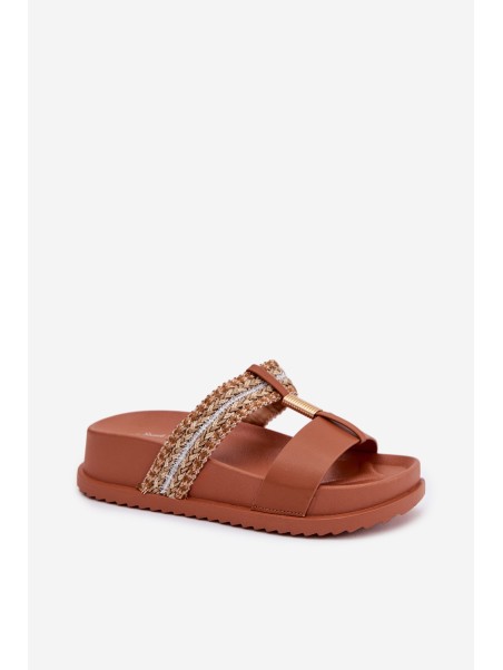 Women's Platform Sandals With Straps And Gold Details Camel Tahlia