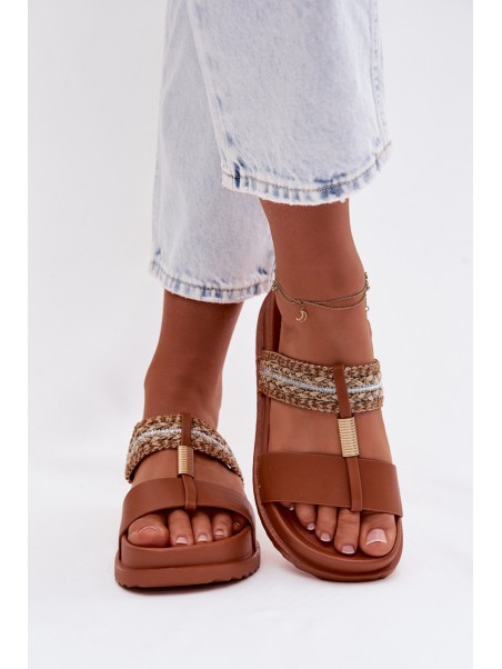 Women's Platform Sandals With Straps And Gold Details Camel Tahlia