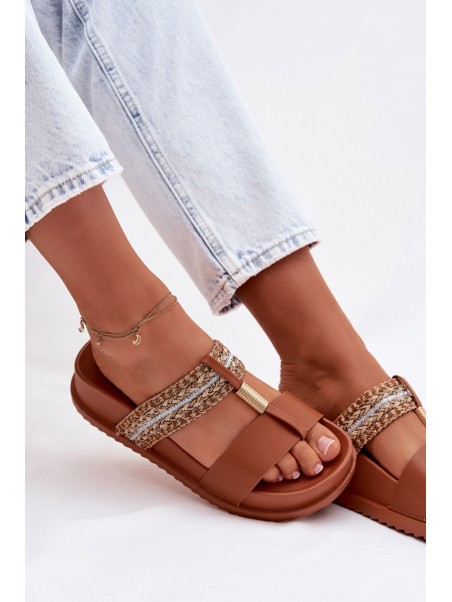Women's Platform Sandals With Straps And Gold Details Camel Tahlia