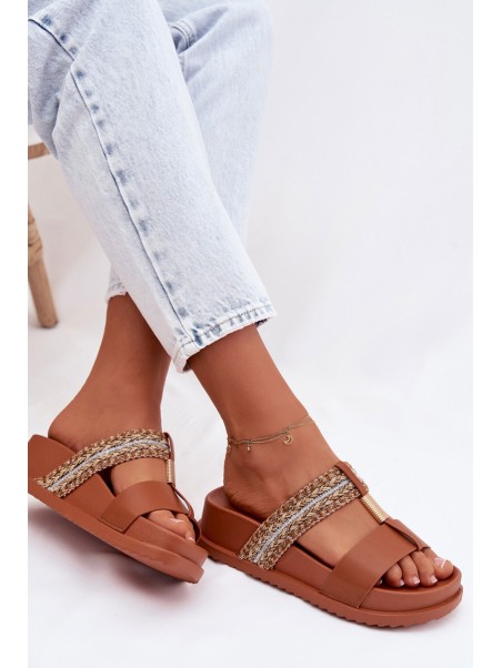 Women's Platform Sandals With Straps And Gold Details Camel Tahlia