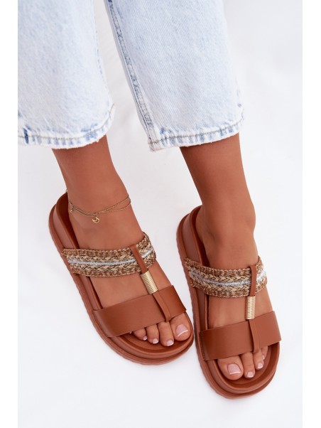 Women's Platform Sandals With Straps And Gold Details Camel Tahlia