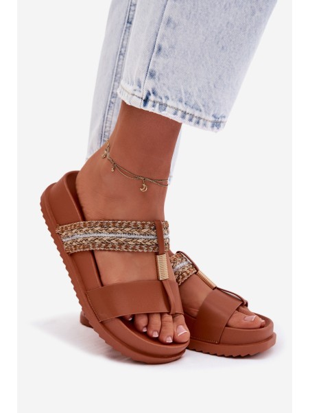 Women's Platform Sandals With Straps And Gold Details Camel Tahlia