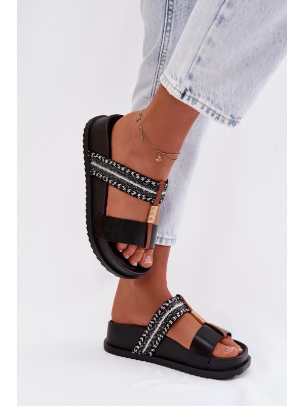 Women's Platform Sandals With Straps and Gold Details Black Tahlia