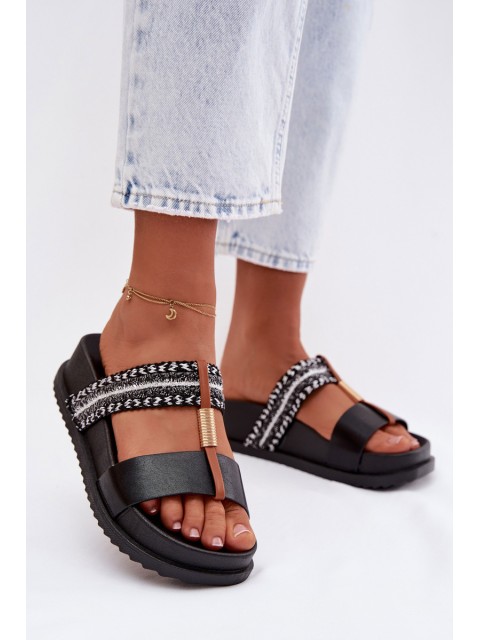 Women's Platform Sandals With Straps and Gold Details Black Tahlia 2