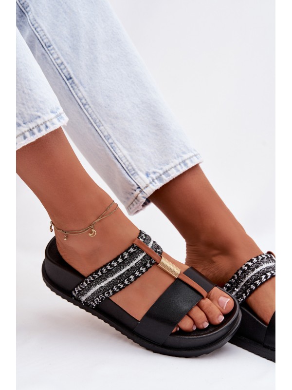 Women's Platform Sandals With Straps and Gold Details Black Tahlia
