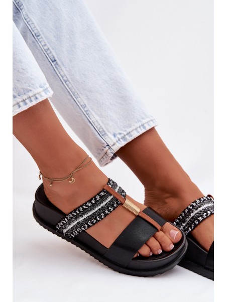 Women's Platform Sandals With Straps and Gold Details Black Tahlia