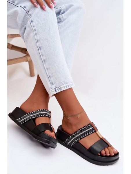 Women's Platform Sandals With Straps and Gold Details Black Tahlia