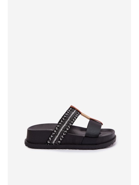 Women's Platform Sandals With Straps and Gold Details Black Tahlia