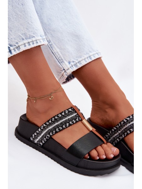 Women's Platform Sandals With Straps and Gold Details Black Tahlia