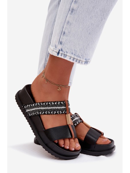 Women's Platform Sandals With Straps and Gold Details Black Tahlia