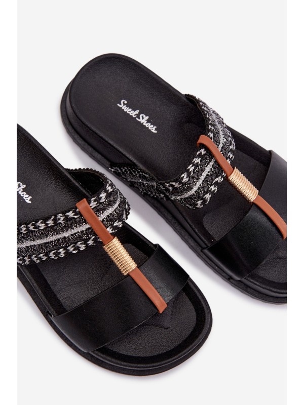 Women's Platform Sandals With Straps and Gold Details Black Tahlia