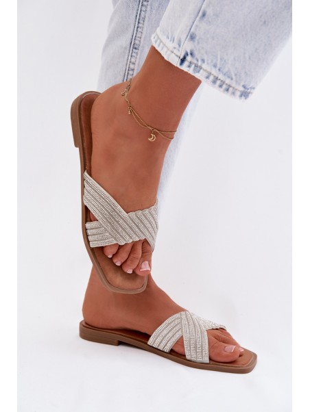 Women's Flat Silver Crystal Slides Zinnia