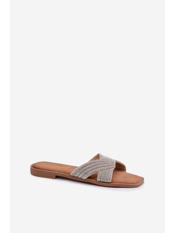 Women's Flat Silver Crystal Slides Zinnia