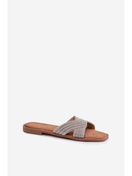 Women's Flat Silver Crystal Slides Zinnia