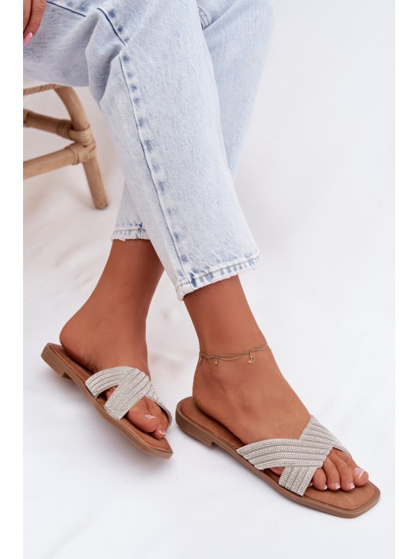 Women's Flat Silver Crystal Slides Zinnia