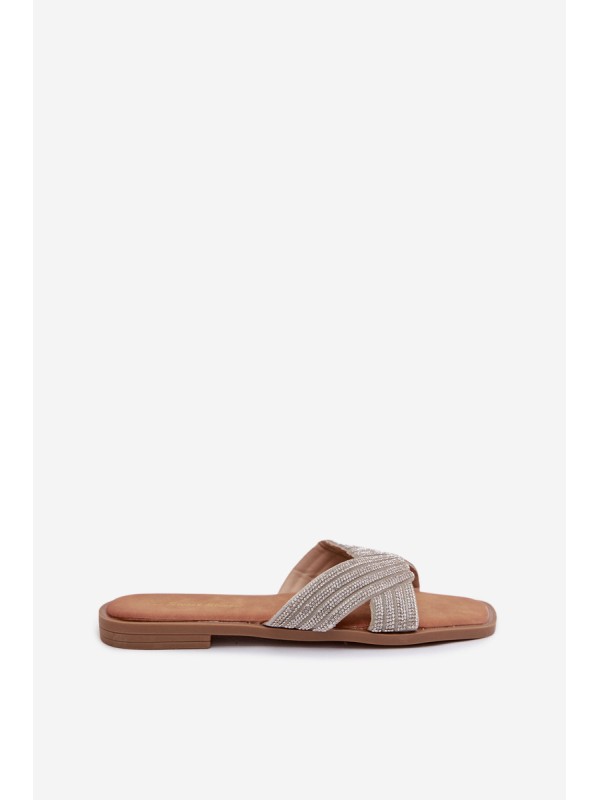 Women's Flat Silver Crystal Slides Zinnia