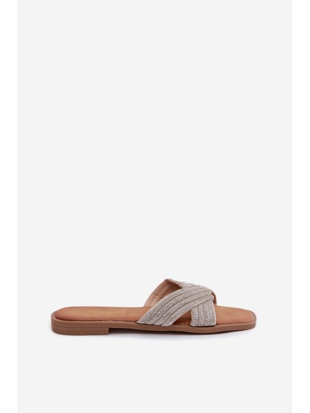 Women's Flat Silver Crystal Slides Zinnia