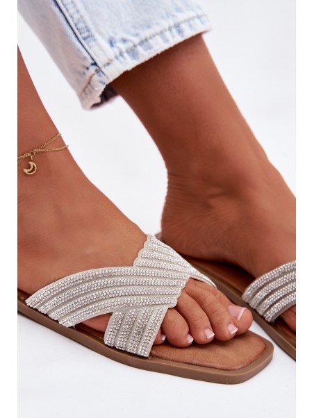 Women's Flat Silver Crystal Slides Zinnia