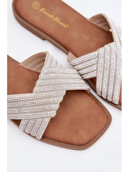 Women's Flat Silver Crystal Slides Zinnia