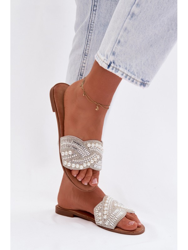 Embellished Silver Flat Dovima Slides