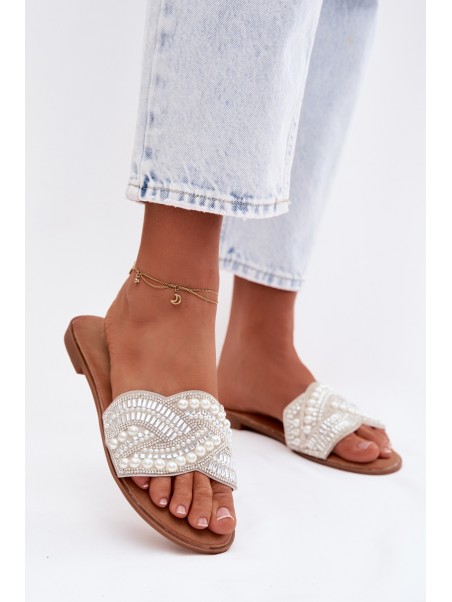 Embellished Silver Flat Dovima Slides