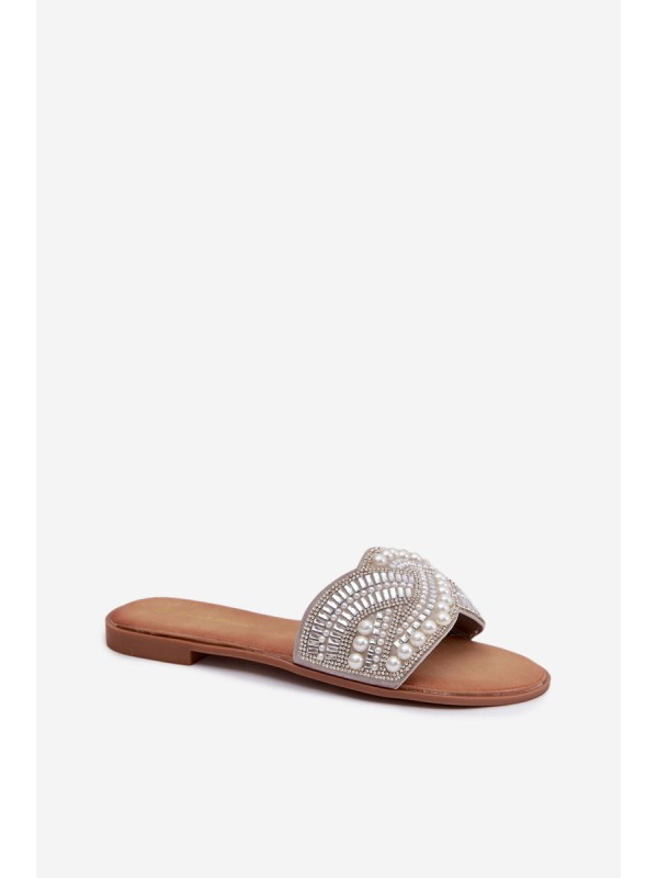 Embellished Silver Flat Dovima Slides