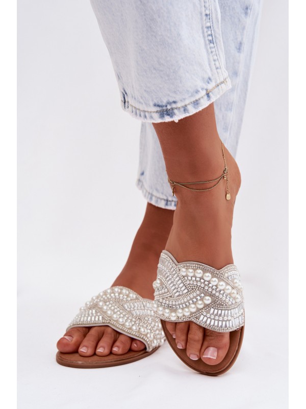 Embellished Silver Flat Dovima Slides