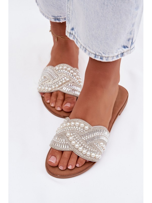 Embellished Silver Flat Dovima Slides