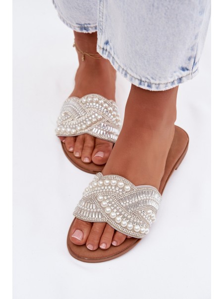 Embellished Silver Flat Dovima Slides